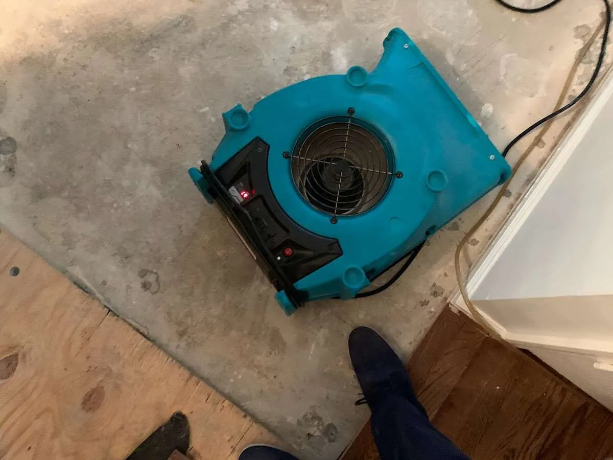 Air mover drying subfloor during Leak Detection & Repair in Berkley